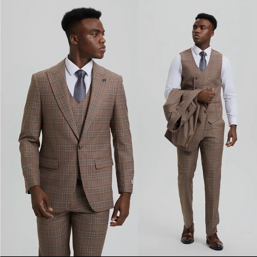 Stacy Adams Plaid 3pc Suit